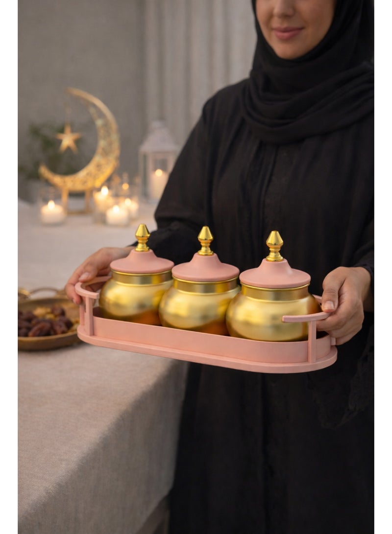 أولودينيز  طقم تقديم فاخر بتصميم رمضاني – أوعية معدنية بلمسة ذهبية مع صينية فاخرة للتقديم والضيافة - Image 4